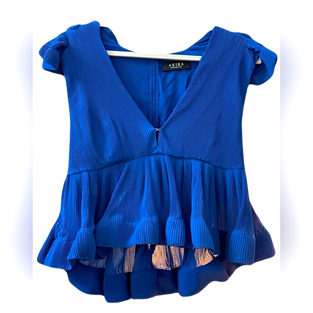 AKIRA Label Romantic Ruffle Blouse in Royal Blue
